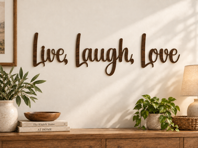 Live, Laugh, Love — separate words on one line