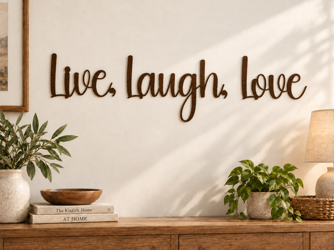 Live, Laugh, Love — separate words on one line