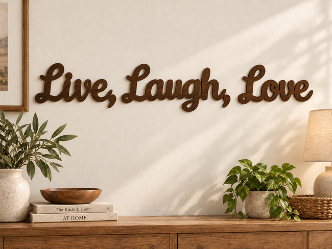 Live, Laugh, Love — separate words on one line