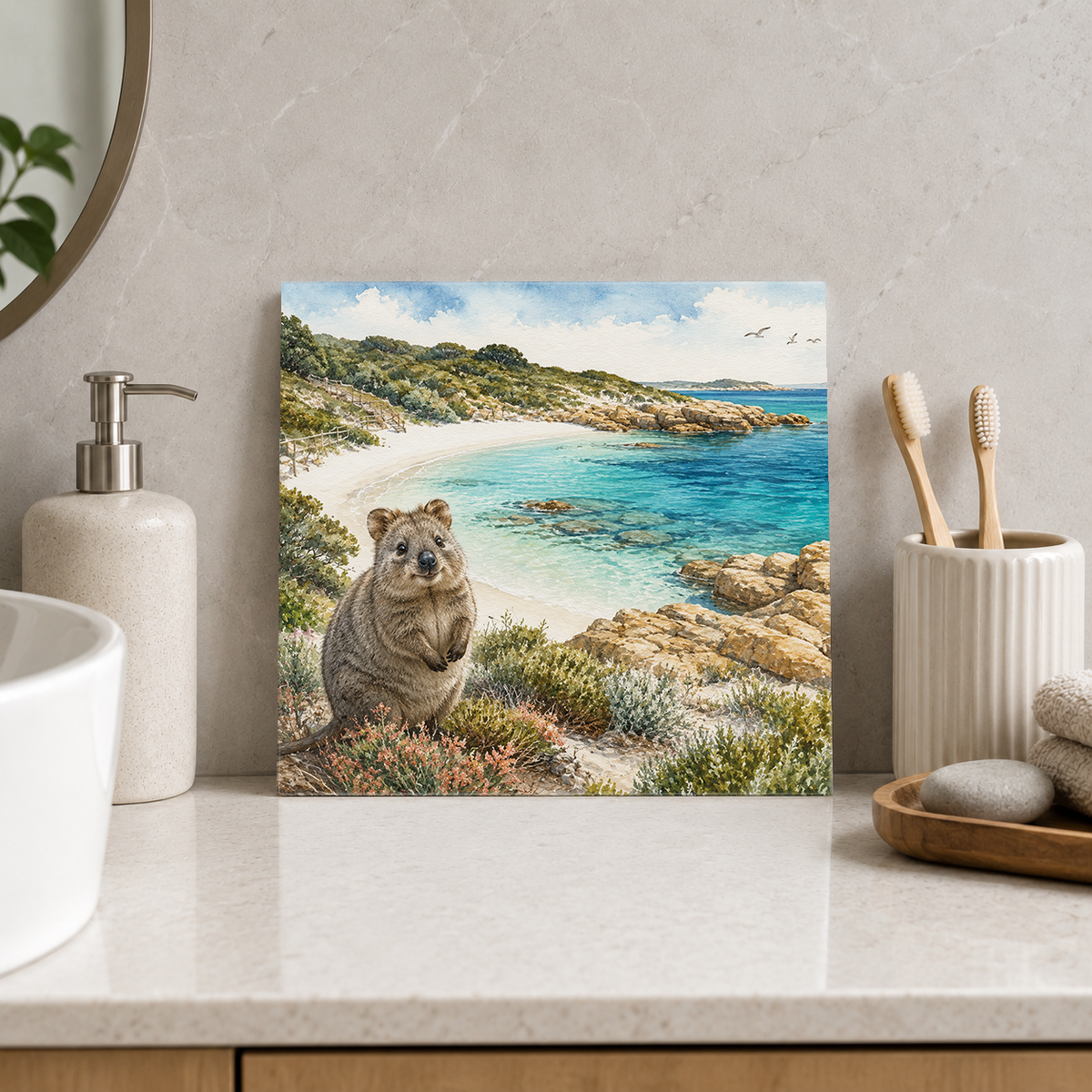 Rottnest Island – Little Salmon Bay ceramic decorative tile in Pop Color, shown in a room mockup