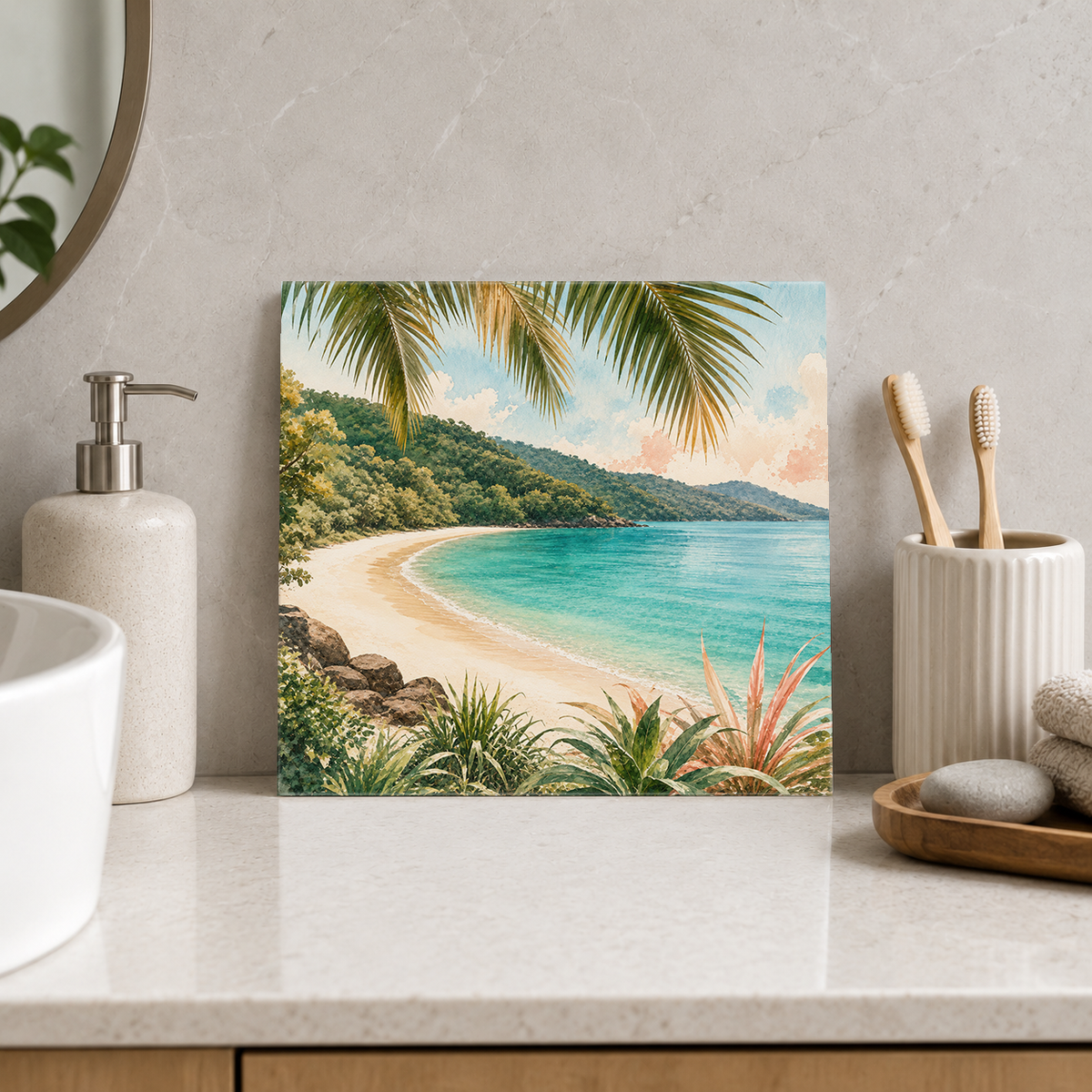 Hamilton Island – Catseye Morning ceramic decorative tile in Pop Color, shown in a room mockup