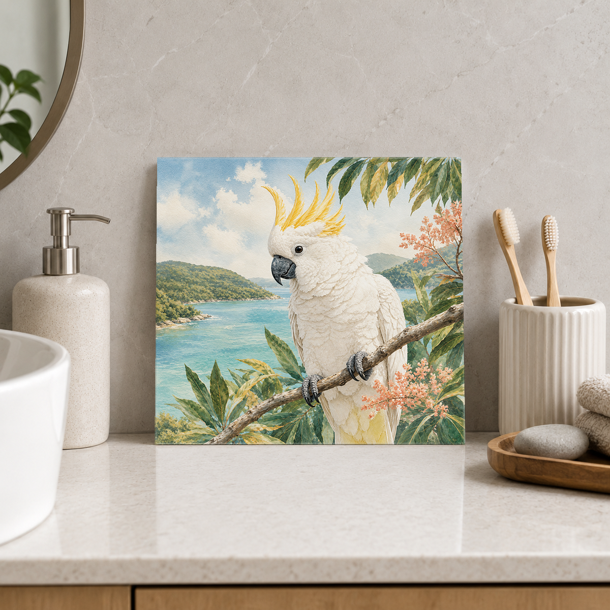 Hamilton Island – Cockatoo Island Breeze ceramic decorative tile in Pop Color, shown in a room mockup