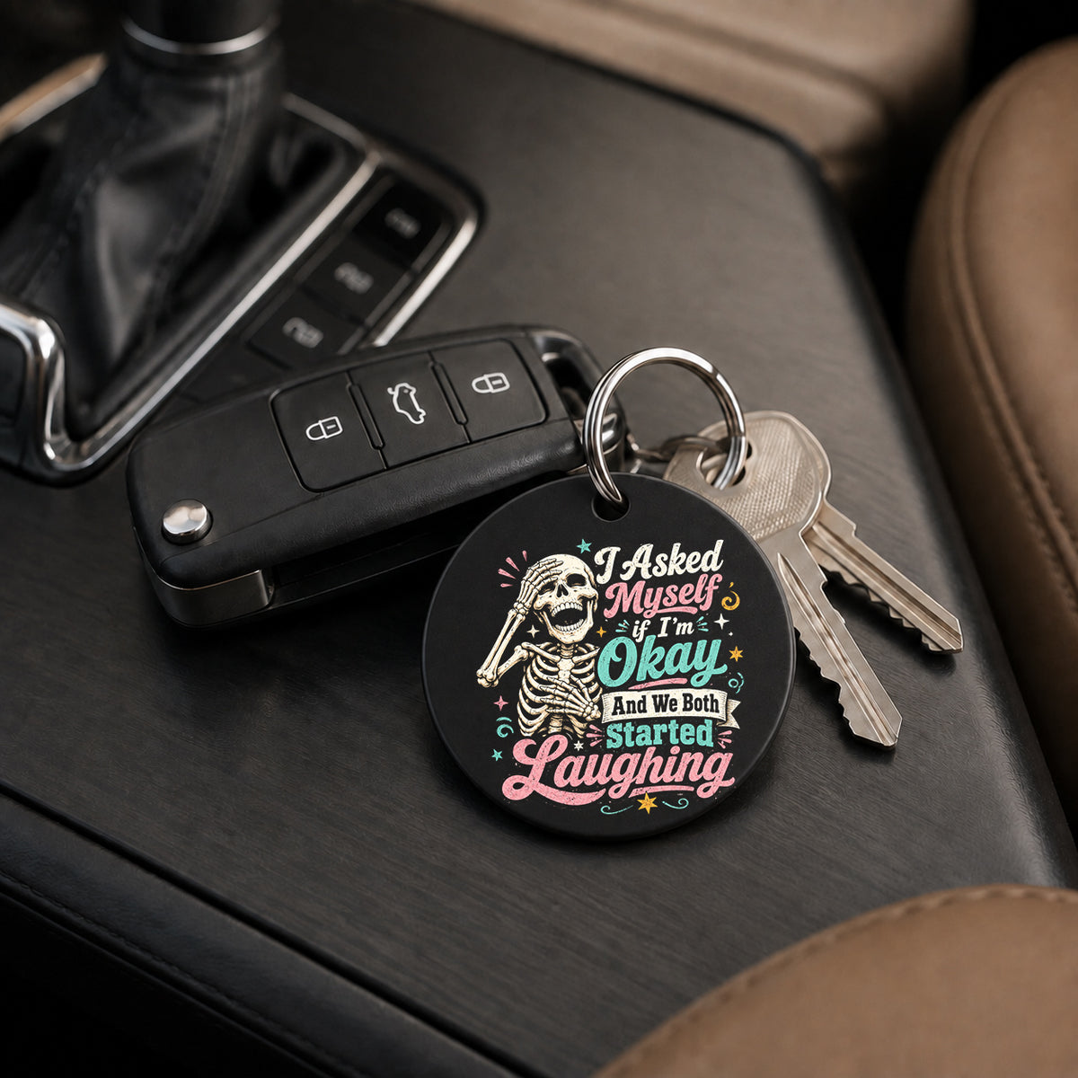 Am I Okay - Colourful Skeleton - Keychain in black