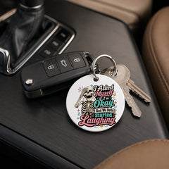 Am I Okay - Colourful Skeleton - Keychain in white