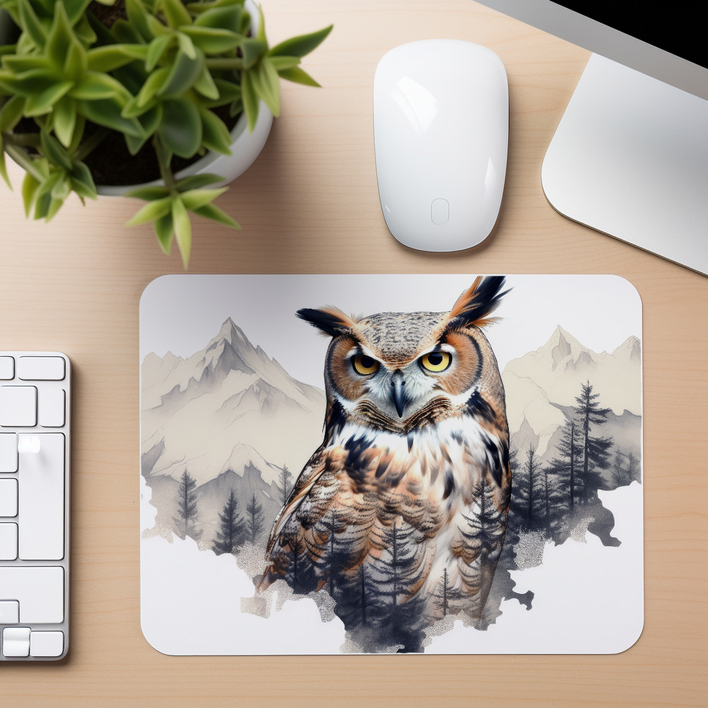 Animals And Mountains - Owl - Mouse Pad