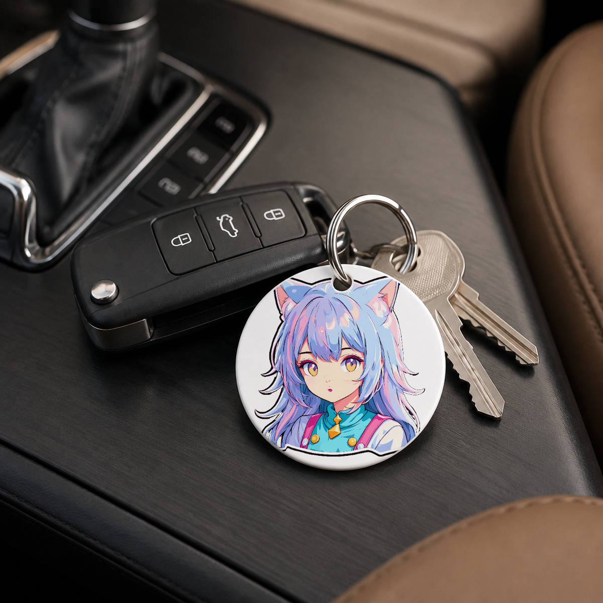 Anime Catgirl Sticker - Purple Gradient Hair - Keychain in white