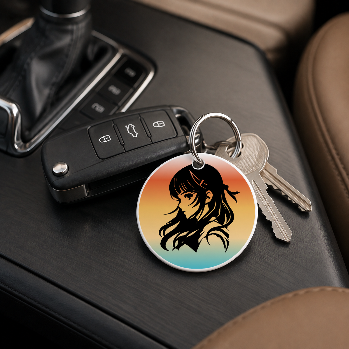 Anime Girl Silhouette Profile Gradient 2 - Keychain in white