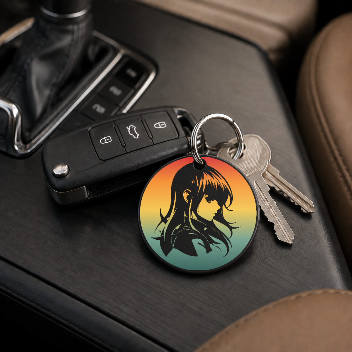 Anime Girl Silhouette Profile Gradient 3 - Keychain in black