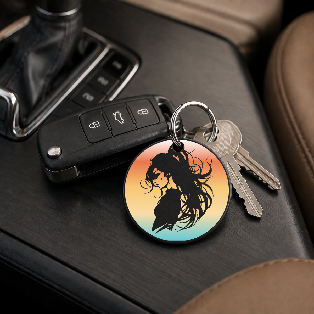 Anime Girl Silhouette Windswept Hair 2 - Keychain in black