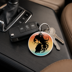Anime Girl Silhouette Windswept Hair 2 - Keychain in white