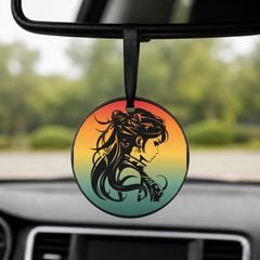 Anime Girl Silhouette Windswept Hair 3 - Round Car Charm in black