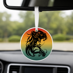 Anime Girl Silhouette Windswept Hair 3 - Round Car Charm in white