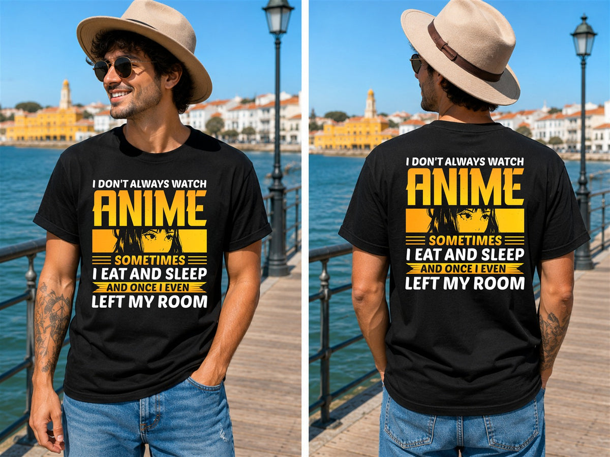 Anime Sometimes Quote - Color - Men's T-Shirt in black, showing front and back print placement choices