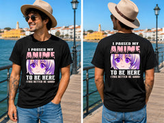 Anime This Better Be Good Quote - Men's T-Shirt in black, showing front and back print placement choices