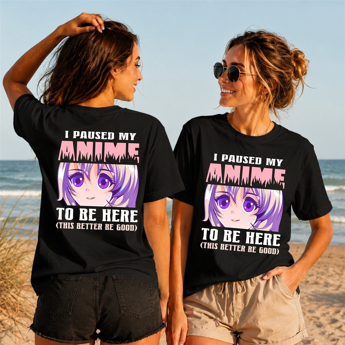 Anime This Better Be Good Quote - Women's T-Shirt in black, showing front and back print placement choices