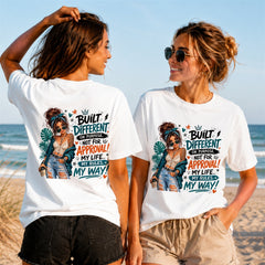 Approval On My Rules Girl Quote - Women's T-Shirt in white, showing front and back print placement choices