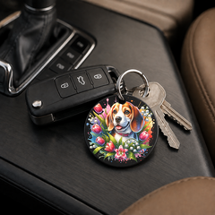 Beagle With Tulips - Keychain in black