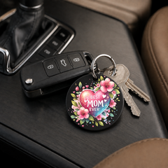 Best Mom Ever Heart Wreath - Pink - Keychain in black