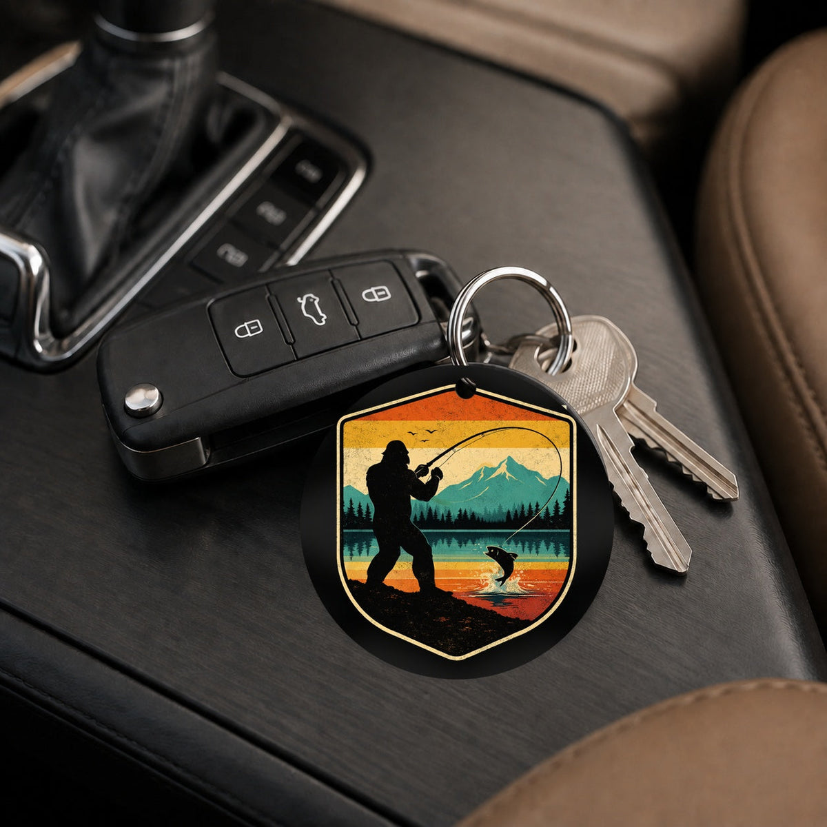 Bigfoot Fishing Adventure - Keychain in black