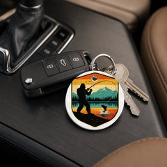 Bigfoot Fishing Adventure - Keychain in white