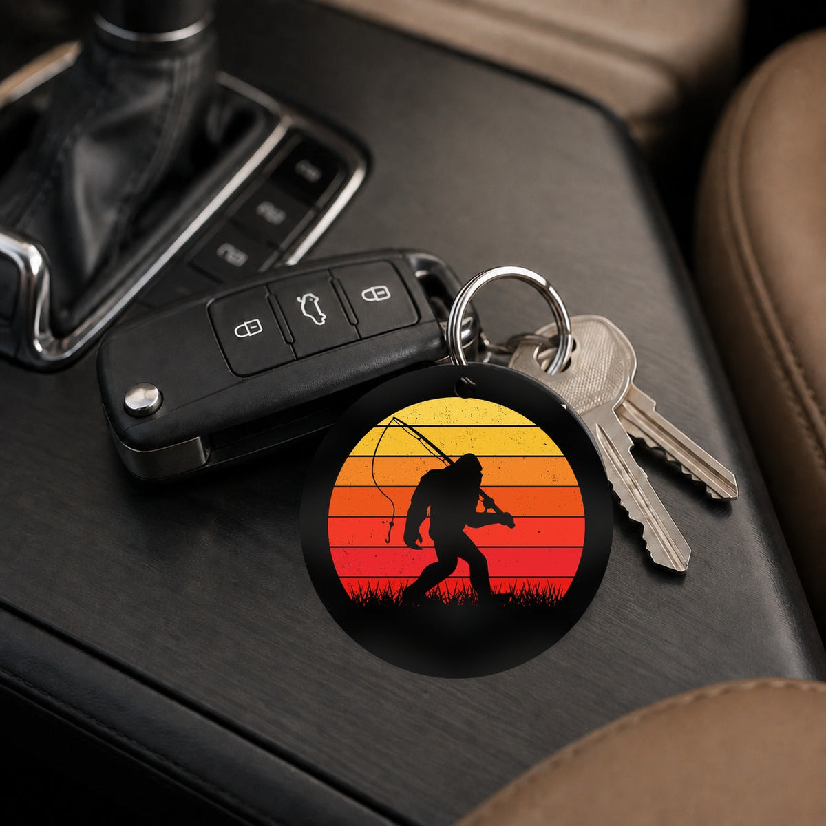 Bigfoot Sunset Cast - Keychain in black
