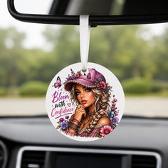 Bloom with Confidence - Round Car Charm in white