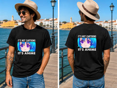 Blue Haired Anime Girl Portrait - Men's T-Shirt in black, showing front and back print placement choices