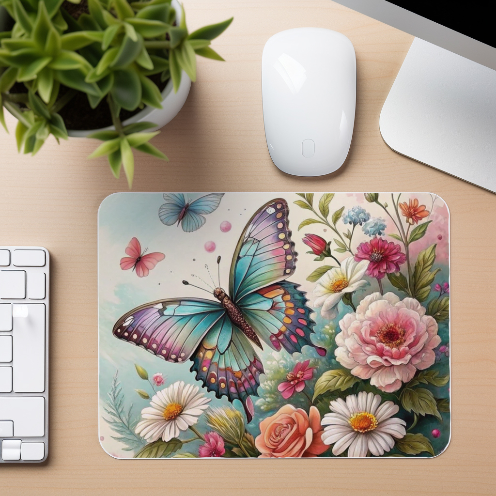 Butterfly And Floral Bouquet - Mouse Pad