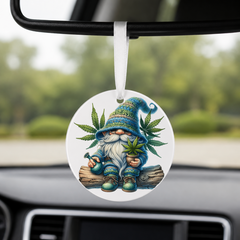 Cannabis Garden Gnome - Blue Hat Mushroom - Round Car Charm in white