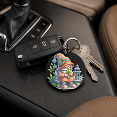 Cannabis Garden Gnome - Flower Hat Fountain - Keychain in black