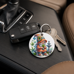Cannabis Garden Gnome - Flower Hat Fountain - Keychain in white