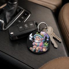 Cannabis Garden Gnome - Grandma Smoking Pipe - Keychain in black