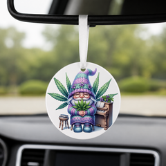 Cannabis Garden Gnome - Piano - Round Car Charm in white