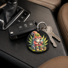 Cannabis Garden Gnome - Pink Hat Magnifying Glass - Keychain in black