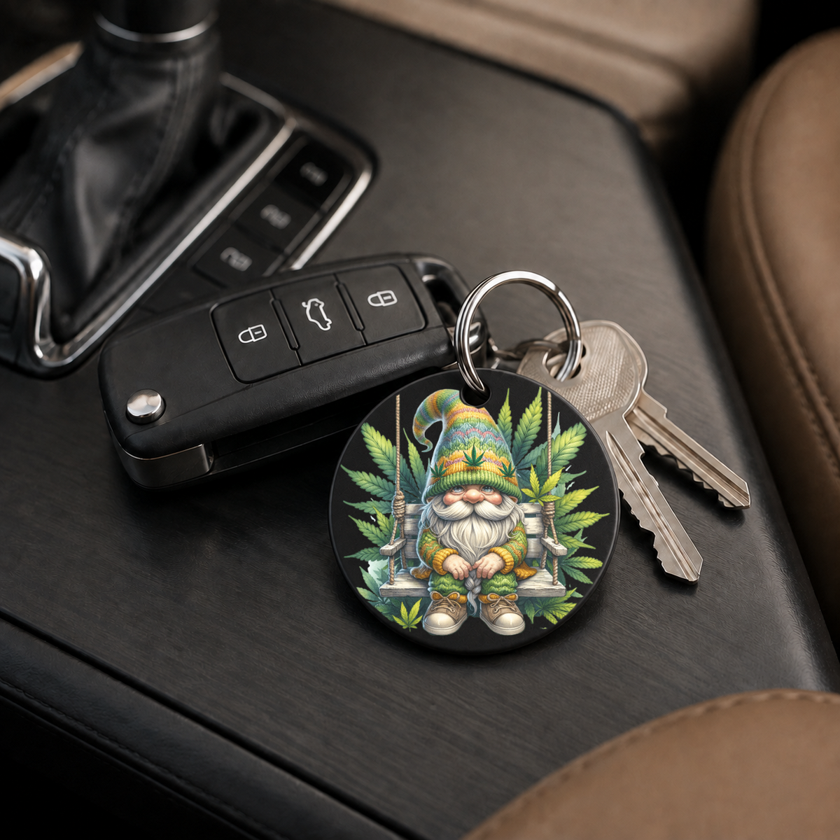 Cannabis Garden Gnome - Swing - Keychain in black
