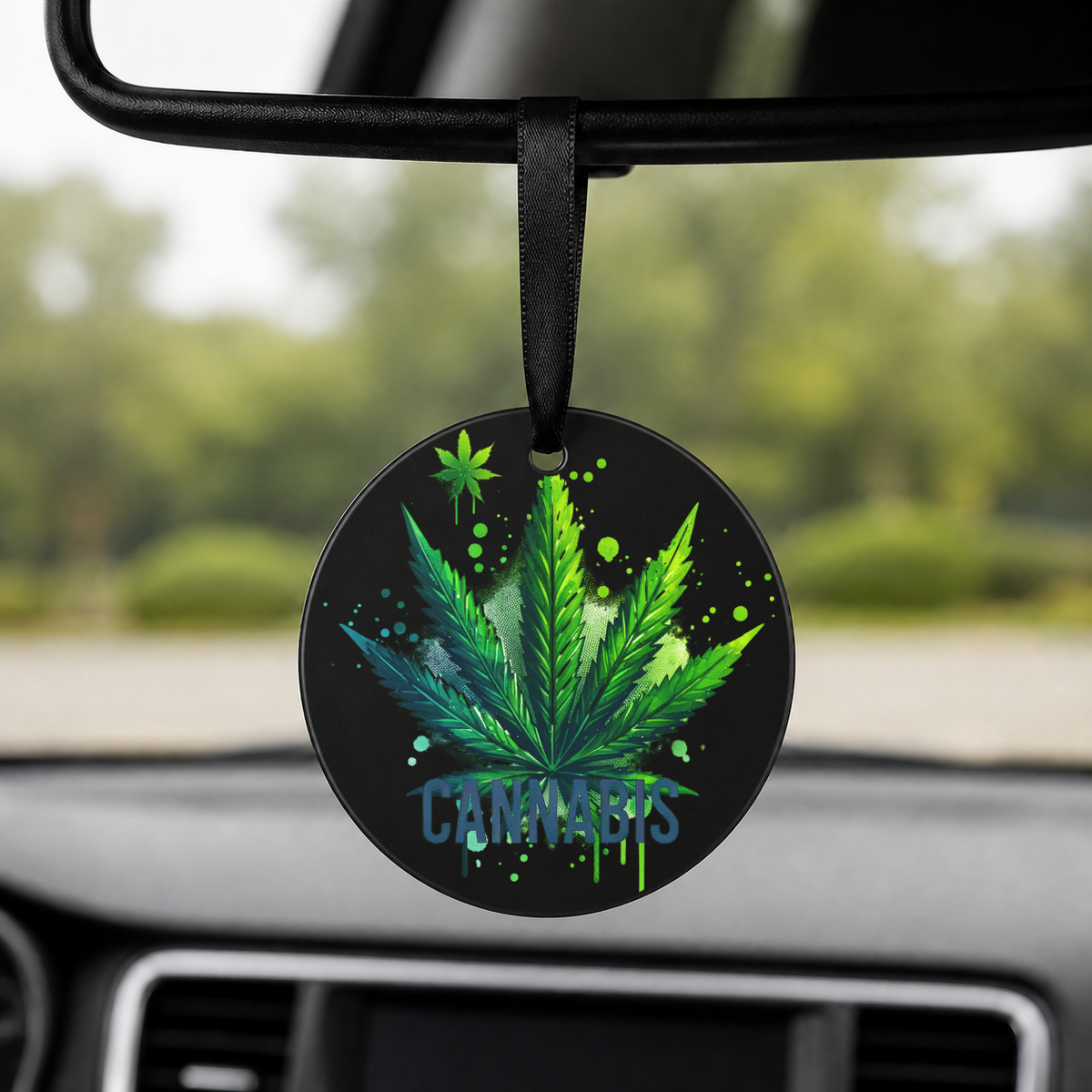 Cannabis Leaf Graffiti - Round Car Charm in black
