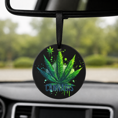 Cannabis Leaf Graffiti - Round Car Charm in black