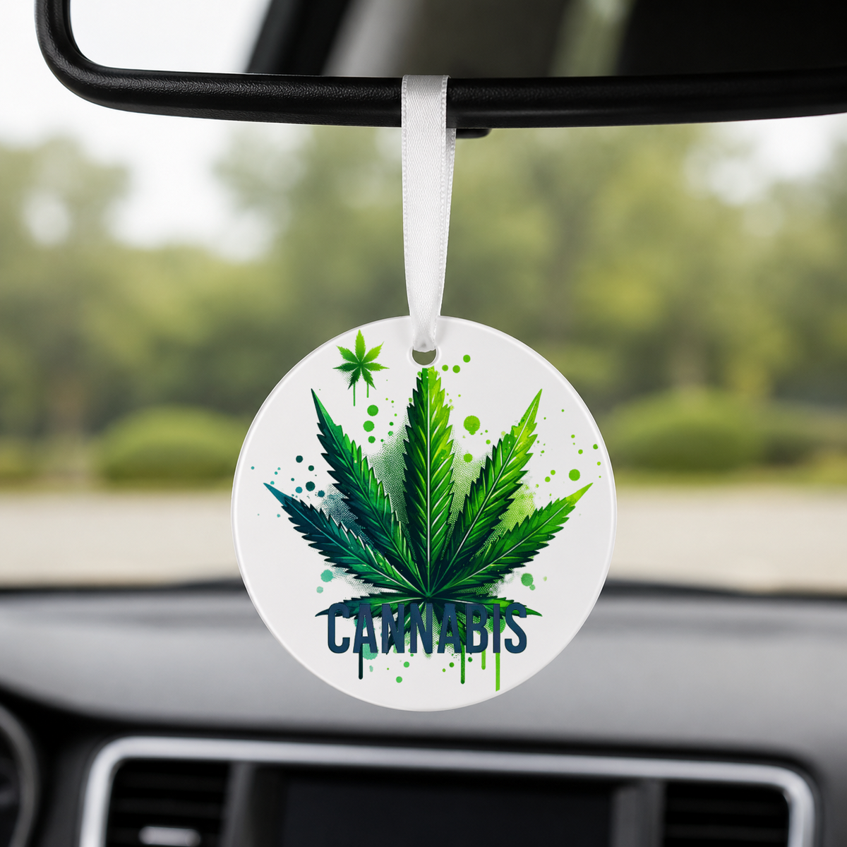 Cannabis Leaf Graffiti - Round Car Charm in white