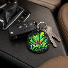 Cannabis Leaf Graffiti Text - Keychain in black