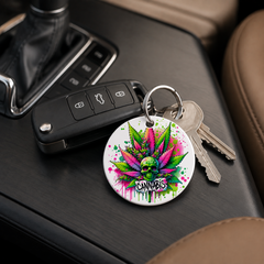 Cannabis Leaf Rainbow Skull - Keychain in white