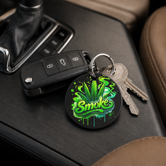 Cannabis Leaf Smoke Text - Keychain in black