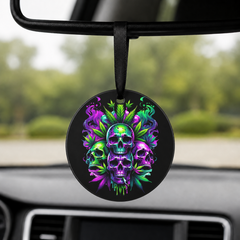 Cannabis Skull - Rainbow Bouquet Cannabis - Round Car Charm in black