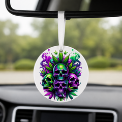 Cannabis Skull - Rainbow Bouquet Cannabis - Round Car Charm in white