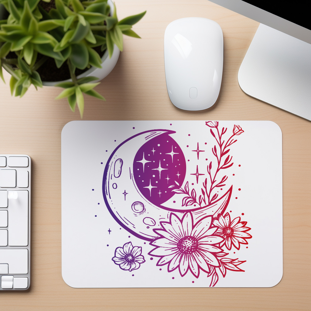 Celestial Moon And Flowers - Mouse Pad
