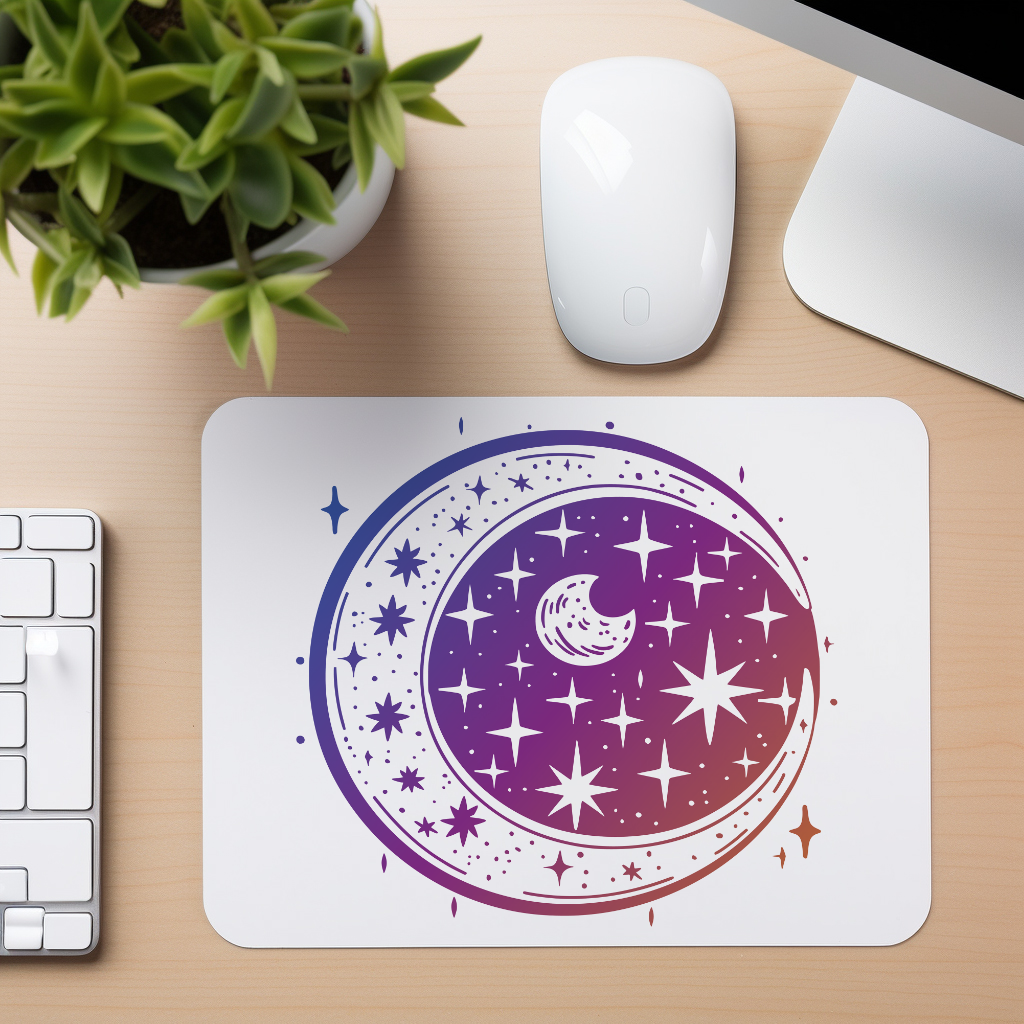 Celestial Moon And Stars - Mouse Pad
