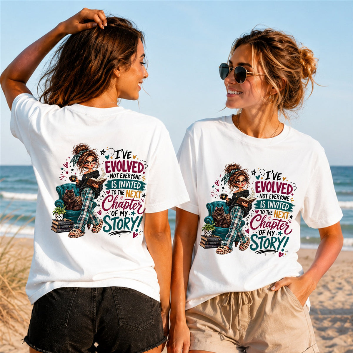 Chaos Is Invited Girl Quote - Women's T-Shirt in white, showing front and back print placement choices