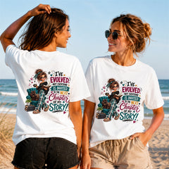 Chaos Is Invited Girl Quote - Women's T-Shirt in white, showing front and back print placement choices