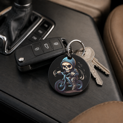 Chibi Skeleton Biker - Blue Hood - Keychain in black