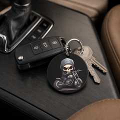 Chibi Skeleton Biker - Grey Hood - Keychain in black