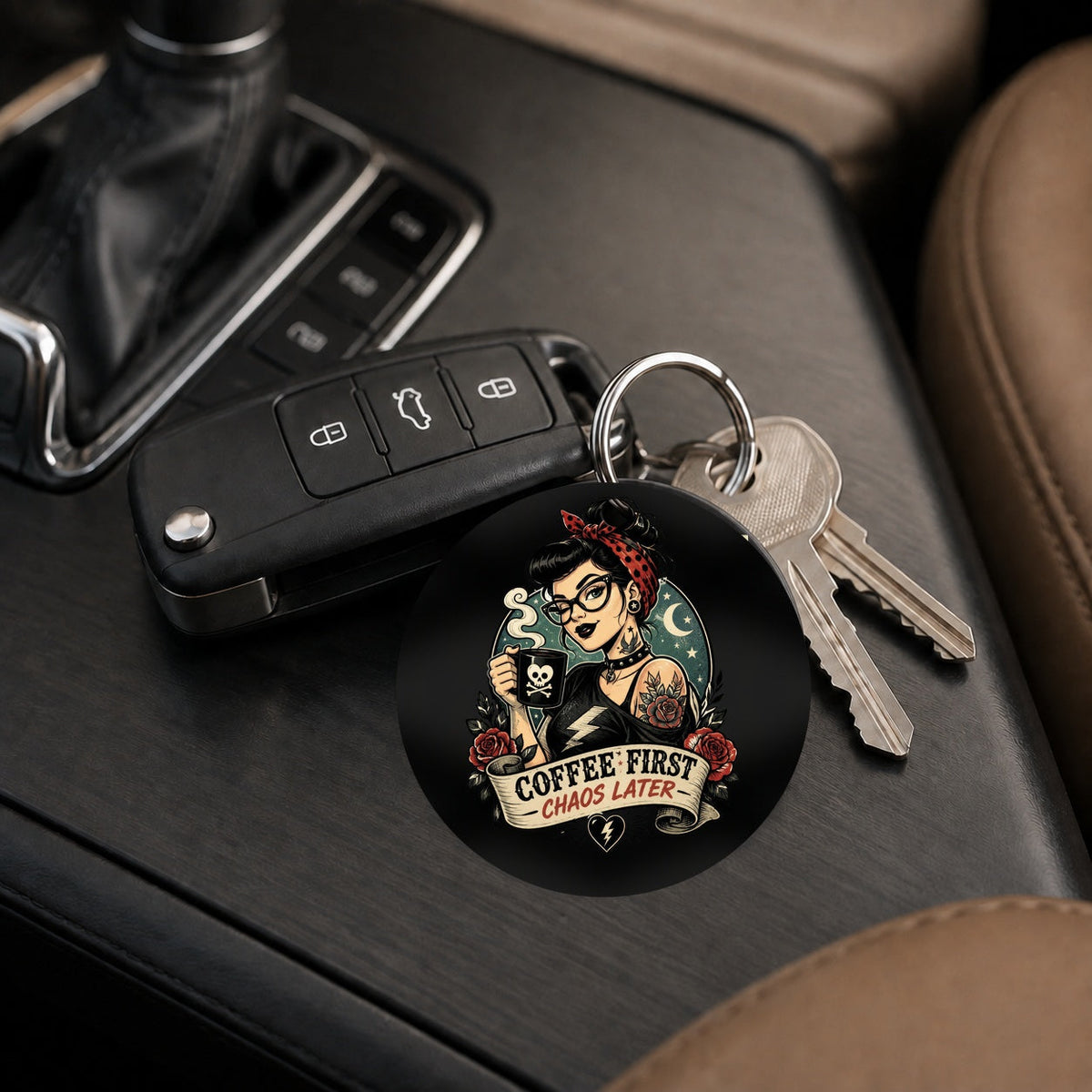 Coffee First Chaos Later - Keychain in black